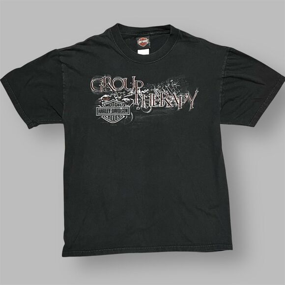 VTG Harley Davidson Y2K Mens L Black Shirt Myrtle Beach 2000 Group Therapy USA - Picture 1 of 11